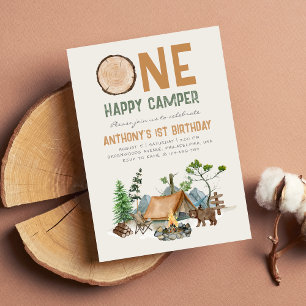 Convites Twin Happy Camper Watercolor primeiro aniversario