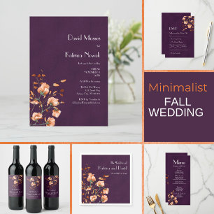 Convites Casamento outono de Florais Laranja Queimados Roxo