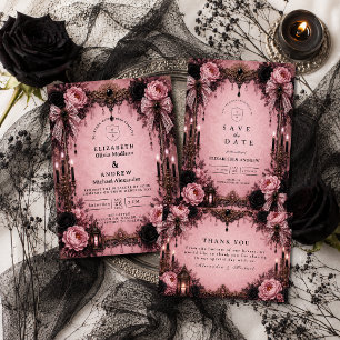 Convites Casamento Gótico Romântico Rosa