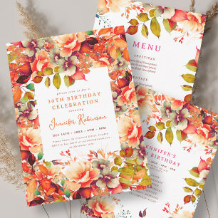 Convites Fall Autumn Watercolor Floral aniversário de 30 an