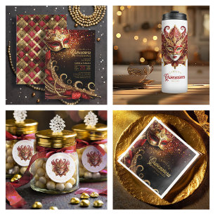 Convites Quinceanera Mascarada Red Dourado ID1031