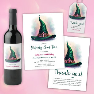 Convites Coroa Whimsical e Bruxa Verde - Dia de Aniversário