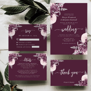 Convites Casamento de Código QR Floral Mauve Silver