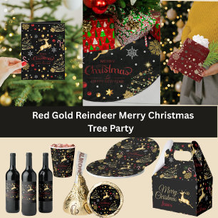 Meia De Natal Pequena Red Dourado Reindeer Feliz Árvore de Natal