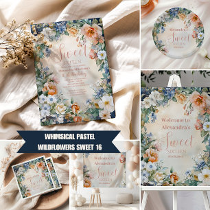 Convites Marinho romântico Pastel Wildflower Sweet 16