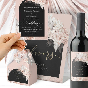 convite para casamento de flores de boho, arca neg