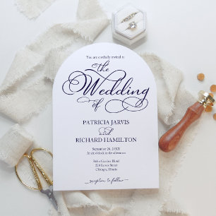 Convites Casamento com Caligrafia Azul Marinho Elegante