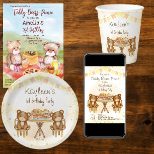 Convites Teddy urge festa de aniversário piquenique