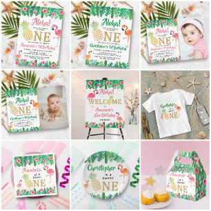 Adesivo Primeiro aniversario Tropical Summer Beach Luau Bo