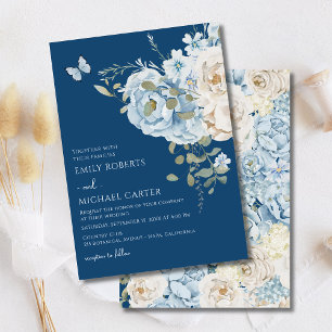Cartão RSVP Romântica Dusty Blue Watercolor Casamento Floral R
