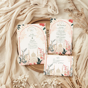 Cartão De Agradecimento Casamento Islâmico Floral Elegante Tradicional