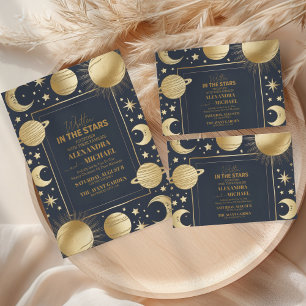 Convites Casamento da Lua do Crescente Dourado Celestial