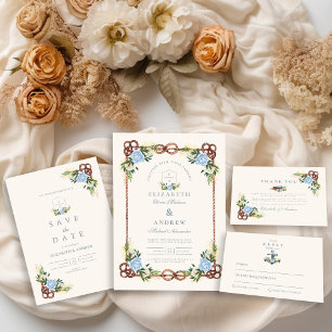 Cartão De Agradecimento Casamento Náutico Floral de Aquarela Elegante