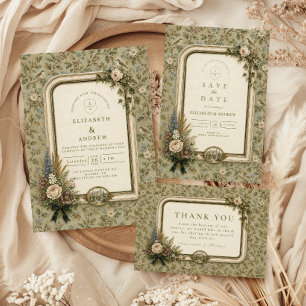 Cartão RSVP Casamento Elegante em Mansão Inglesa