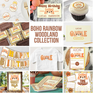 Boho Rainbow Fox Primeiro Convite de Aniversário