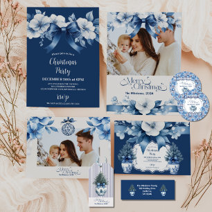 Cartão De Festividades 3 Fotos Chinoiserie Chic Blue Natal