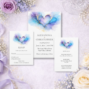 Resposta de Casamento Coração Abstrato Azul Roxo D