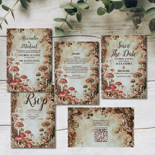 Cartão RSVP Casamento de Cogumelo de Cobra de Madeira