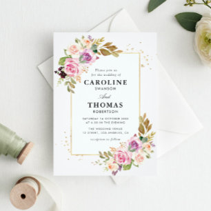 Convites Casamento floral com lavanda roxo e escamas