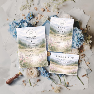 Convites Casamento Romântico na Floresta Nebulosa da Montan