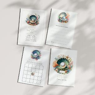 Cartão De Agradecimento Chá de fraldas de Pérolas de Seashell & Ocean Them