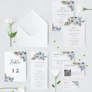 Dusty Blue Wedding Código QR Floral Elegante Prima