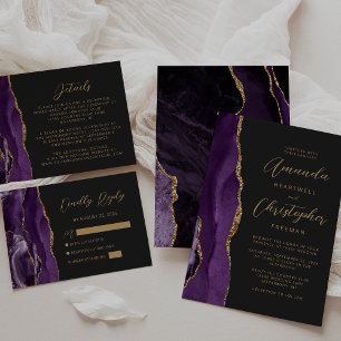 Placa RSVP de Casamento de Script Agate Dourado Ro