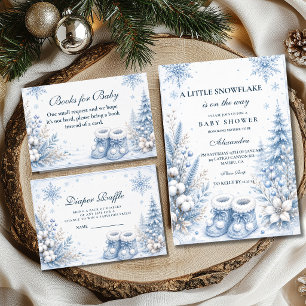 Convites Chuva de Neve Azul Pequeno Baby Shower
