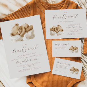 Convites Chá de fraldas neutro de Urso de Cor de Água Cóta