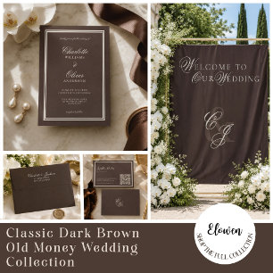 Convites Casamento Clássico Dinheiro Antigo Marrom Escuro