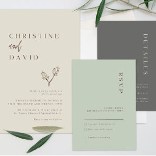 Cartão detalhado de casamento boêmico bege minimal