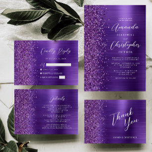 Cartão Agradecimento de Noivado Glam Purple Metalizado Pl