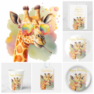 Prato De Papel Summer vibes Watercolor Giraffe - Festa de anivers