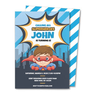 Super-herói, Cabelo castanho, Convite de festas 5x