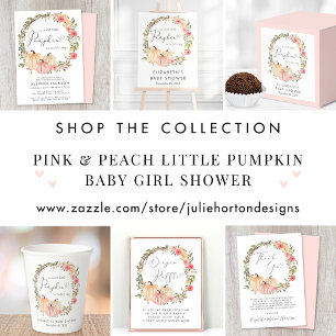 Convites Pumpkin Pink Floral Watercolor Girl Baby Sprinkle
