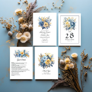 Convites Dusty Blue e Dourado Casamento Floral