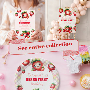 Cartão De Agradecimento Foto: Strawberry Berry Primeiro Aniversário
