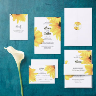 Convites Rustic Watercolor Sunflower Casamento Minimalista 