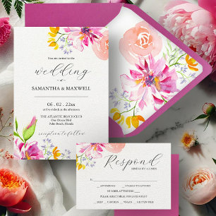 Convites De Casamento De Cor Floral Brilhante Negr