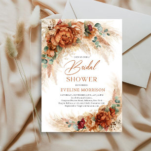 Convites Boho terracotta queimou flores de laranja eucalipt