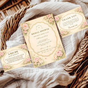 Cartão De Agradecimento Noivado no Jardim de Rosas Vintage Blush
