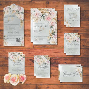 Reserve A Data Boho Pampas e Rosas Rosa Casamento Verde