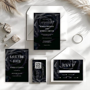 Convite de Casamento Elegante Floral Midnight Rose