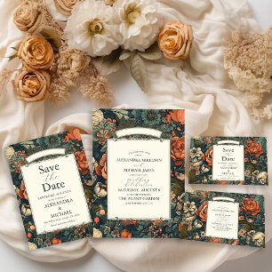 Cartão RSVP Vintage Green Fall Flowers Casamento