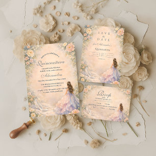 Cartão RSVP Princesa Encantada Conto de Fadas Quinceañera