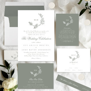 Reserve A Data Casamento de Foto de Monograma Clássico Verde Sage