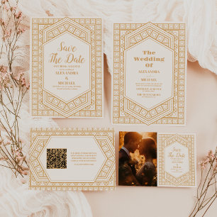 Cartão De Informações Casamento de Deco Geométrico do Código QR