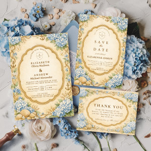 Convites Casamento Náutico Vintage com Hortênsias