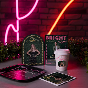 Camiseta Foto De Graduação De Néon Azul De Luz Brilhante