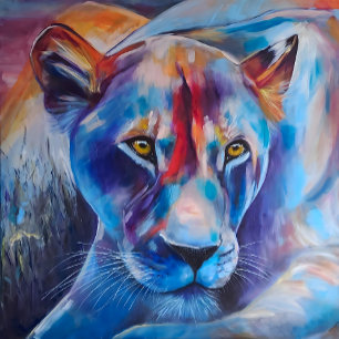 Relógio Quadrado Retrato de Gato Selvagem Pintado à Mão